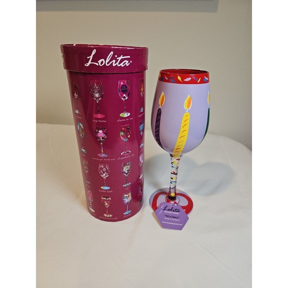 Lolita Love My Wine Happy Birthday 60 is sexy Wine Glass Recipe On Bottom In Box